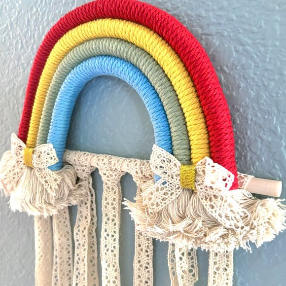 30"L Colorful Rainbow Wall Hanging Lace Fabric Strands Hair Bow Accessory Holder - Picture 7 of 9